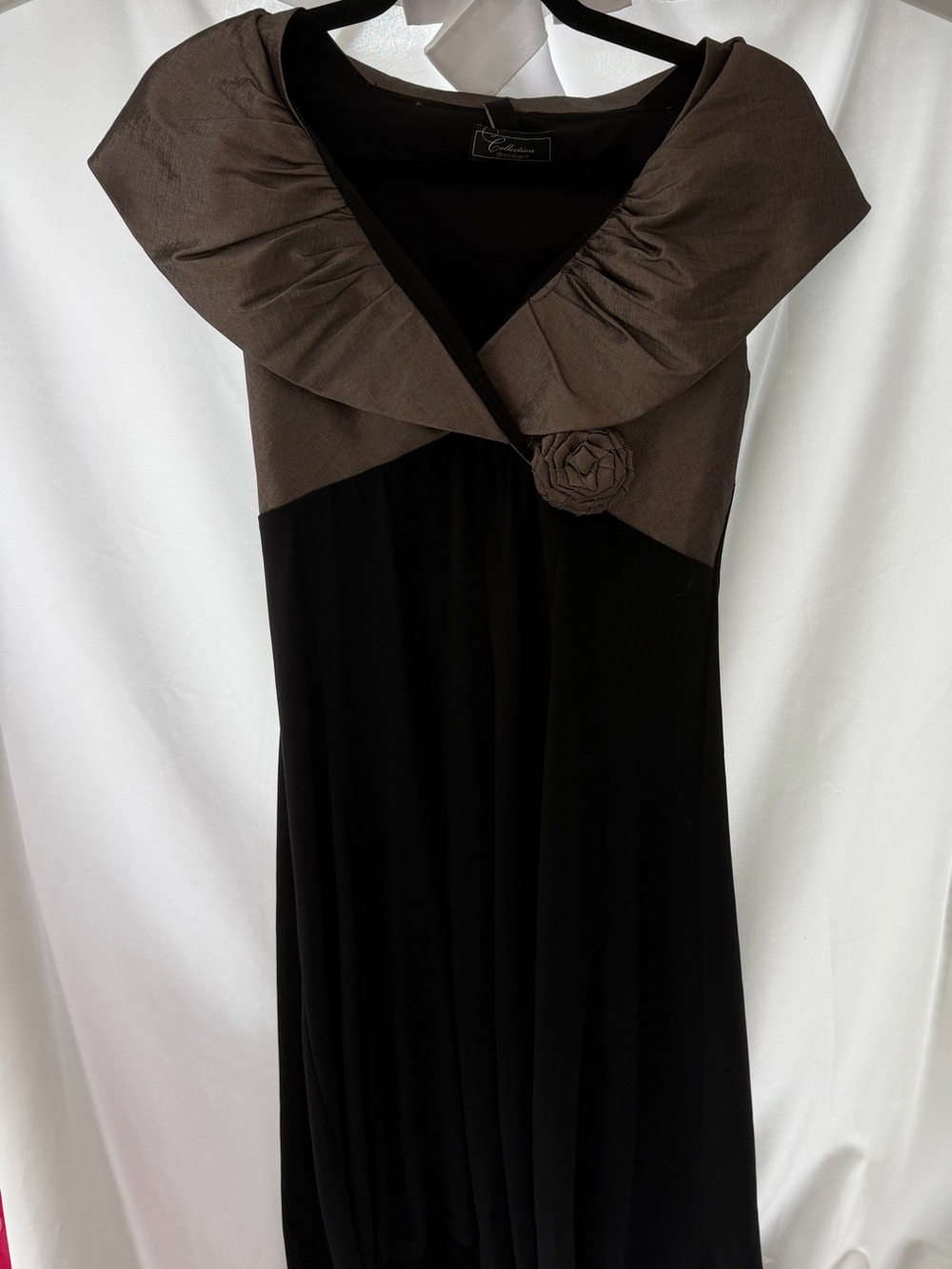Dressbarn Y2K Romantic Soft Goth Black Brown Rosette Cocktail Dress Size 6